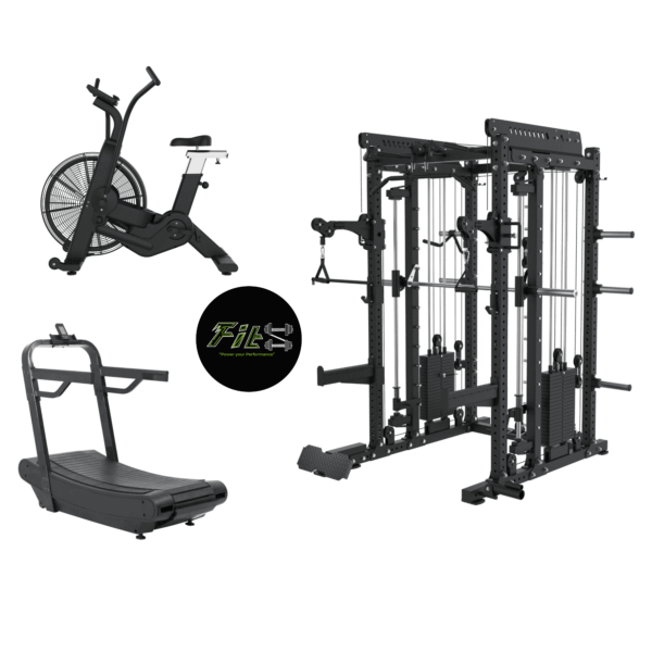 Fitz Complete Home Gym Bundle (Power Cage, Air Bike, Curved Treadmill)